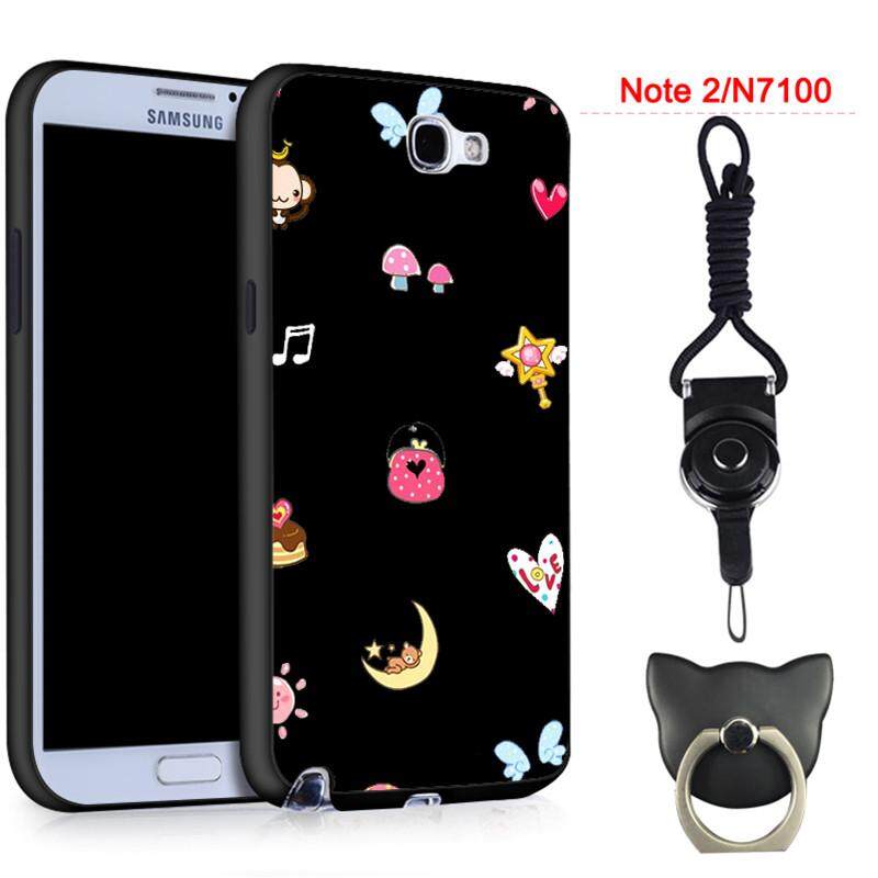 360°full Silikon Pelindung Casing Lembut Ponsel untuk Samsung Galaxy Note2/N7102/N7100 dengan Tali dan Ring Fashion Indah Kartun (aneka Warna)