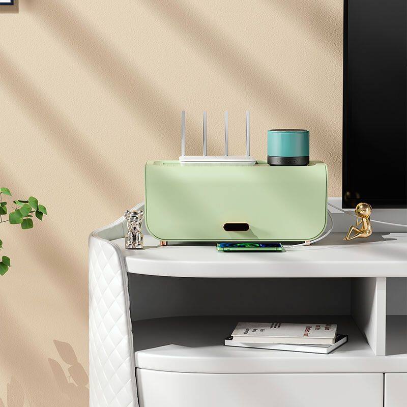 Wire storage box Power patch board Cable management device Plug in router Set top box Storage shelf Network cable collection box