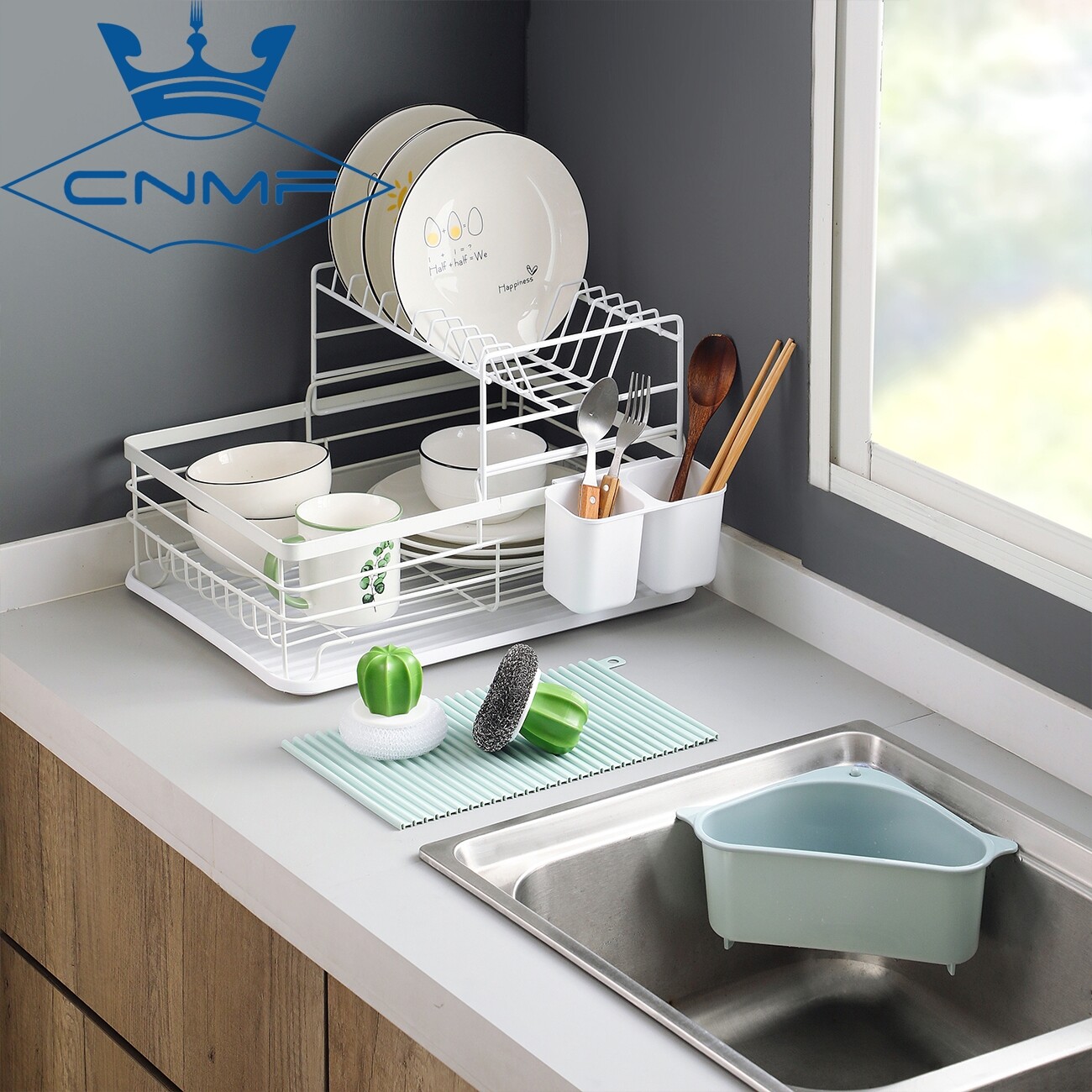 CNMF Sink Countertop Storage Rack Kitchen Supplies Drain Rack Bowl Iron Cupboard 42x32x26cm