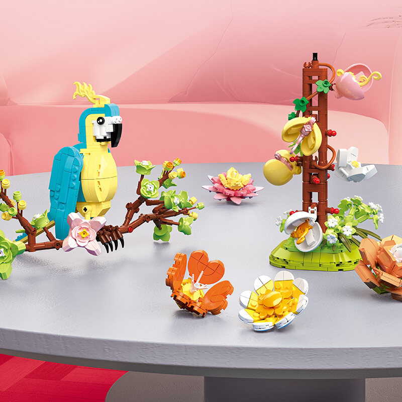 Building block flower puzzle building toy decoration gift Assembling assembling building block scene simulation animal office home, educational Stem toys, toy for kids