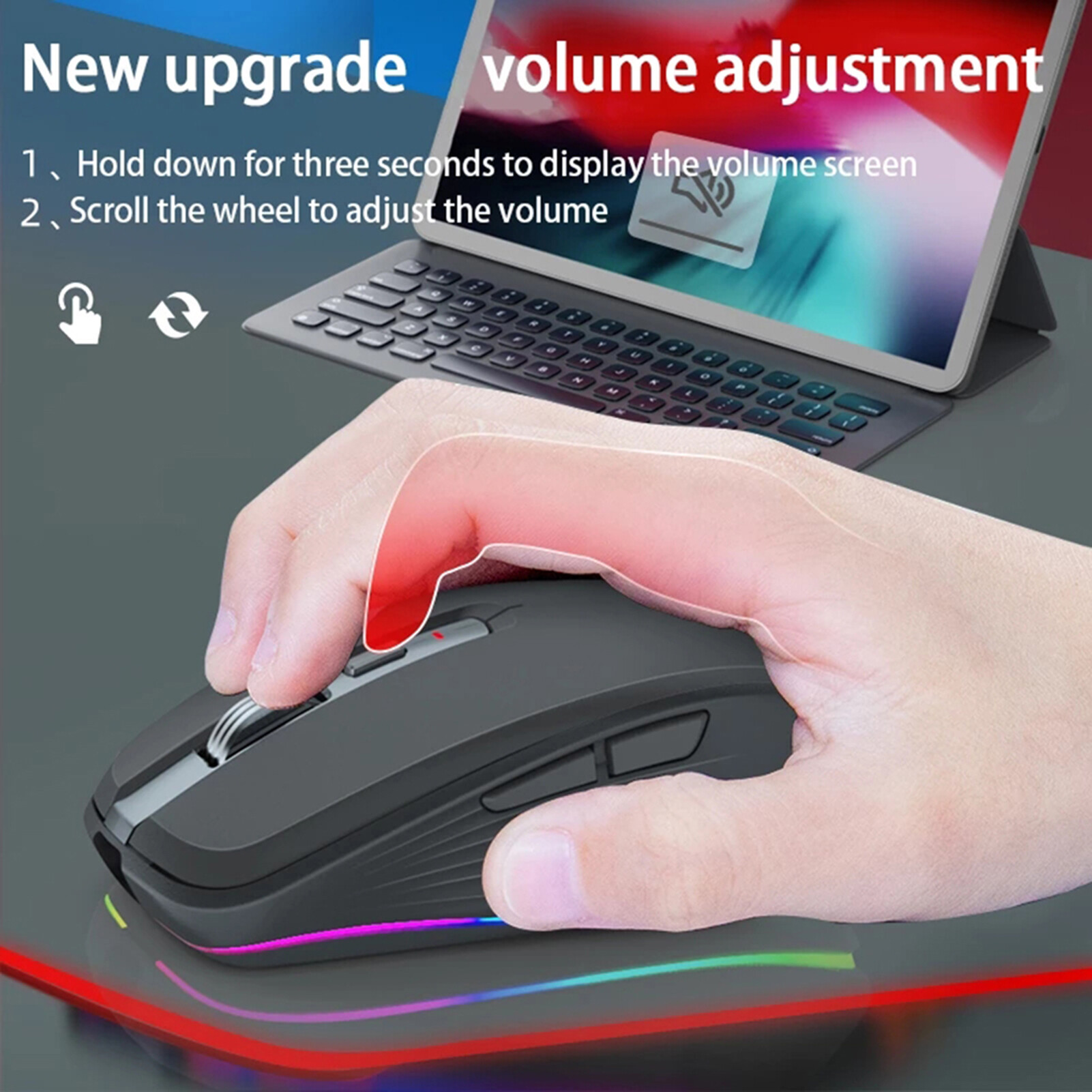 FMOUSE 2.4G+BT5.1 Dual-mode Wireless Mouse Computer Gaming Mice Ergonomic Design 4-gear Adjustable DPI Built-in Rechargeable Battery for Laptop