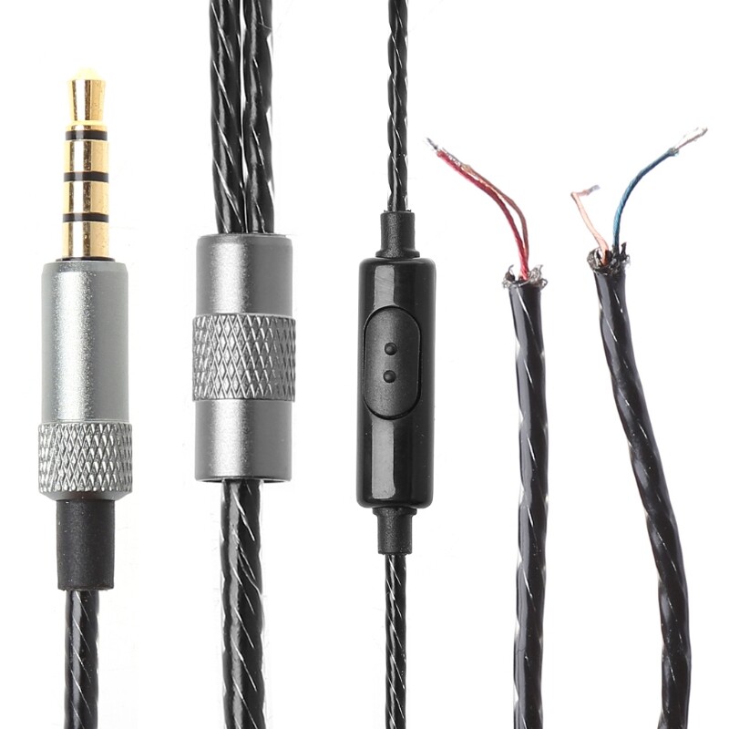 [Hot]3.5mm Jack DIY Replacement Headphone Audio Cable Maintenance Wire With MIC 1.25m