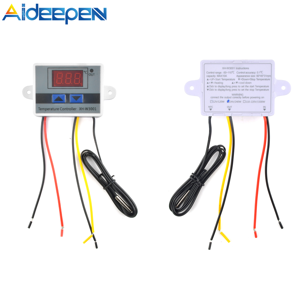 Aideepen XH-W3001 Microcomputer Digital Temperature Controller Thermostat Intelligent Electronic Temperature Control Switch Digital Display 12/24/220V