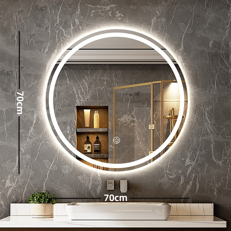 LED Round Bathroom Mirror With Light 3color stepless dimming Touch