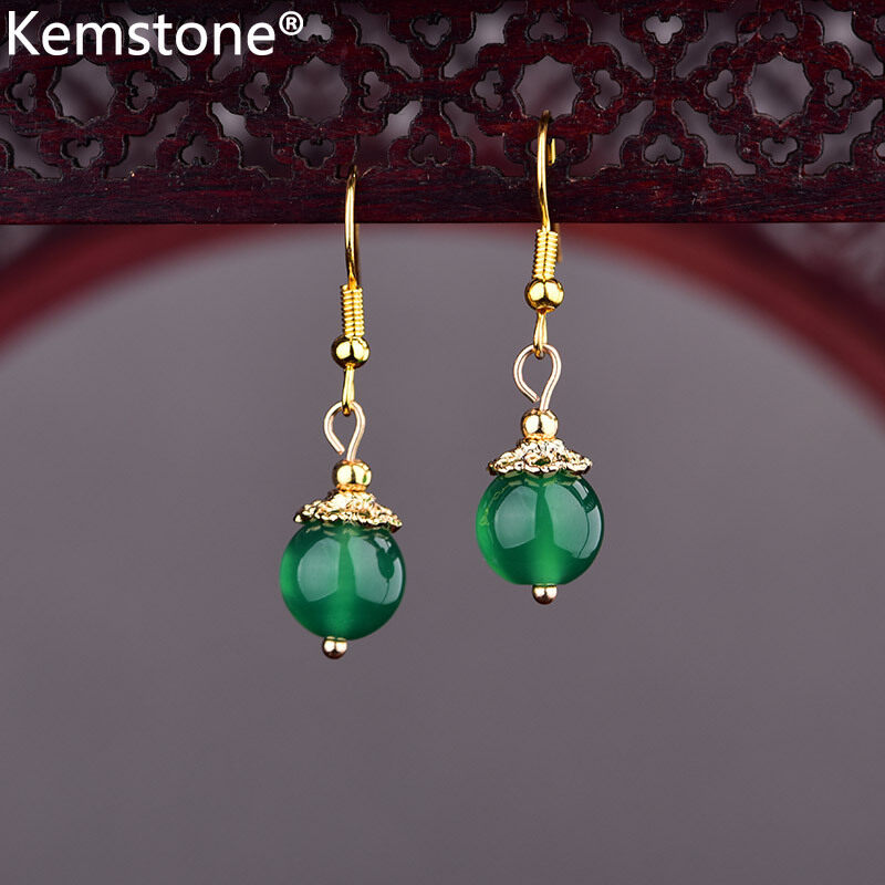 Kemstone Sweet Jade Green Pink Heart Ball Women Drop Earrings Jewelry Gift