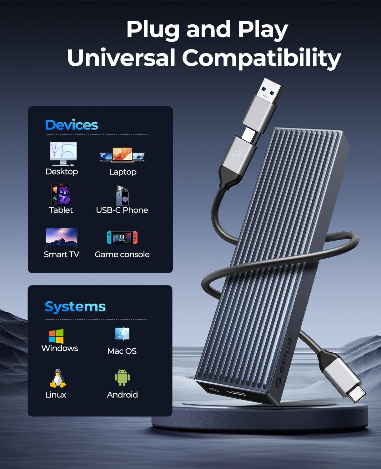 ORICO M2 NVMe SSD Case Metal 10Gbps USB3.1 GEN2 Type C M.2 SSD Enclosure M Key Solid State Drive Case Support UASP