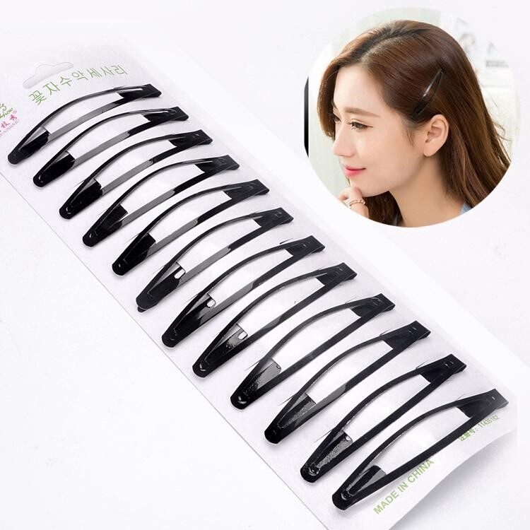 【PrettySet】12pcs/Set Black Metal Snap Hair Clips Hair Pins