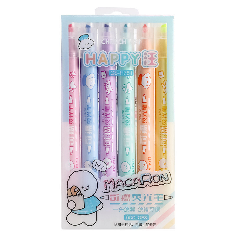 6Pcs Double Head Erasable Highlighter Creative Color Graffiti Account Pen Students Draw Key Marker Pen 6 Color Set Account Pen