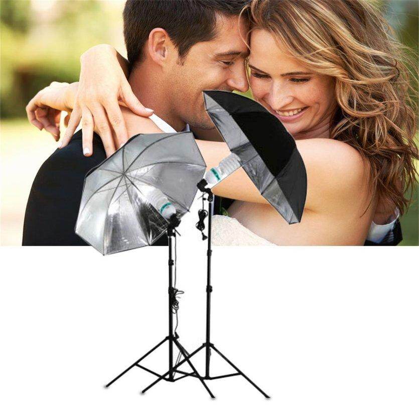 OH 83cm Studio Flash Light Grained Black Silver Umbrella Reflective Reflector