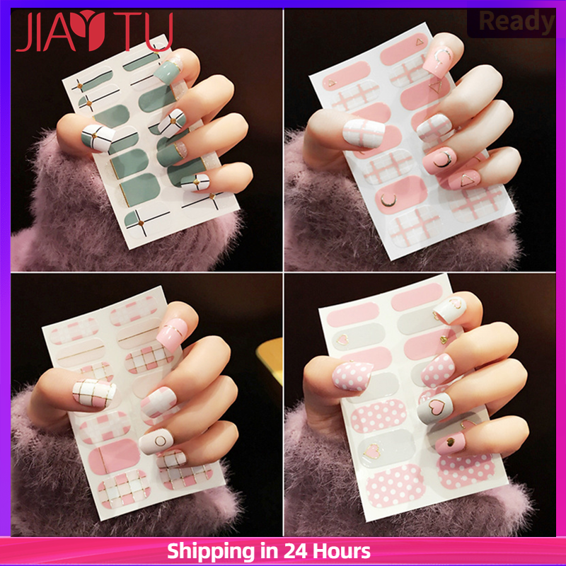 【Free Quà Tặng 1 * File】Jiay Tu Miếng Dán Móng Dễ Thương Miếng Dán Móng Tay 3D Cô Gái Xinh Đẹp Miếng Dán Móng Mạ Vàng Không Thấm Nước
