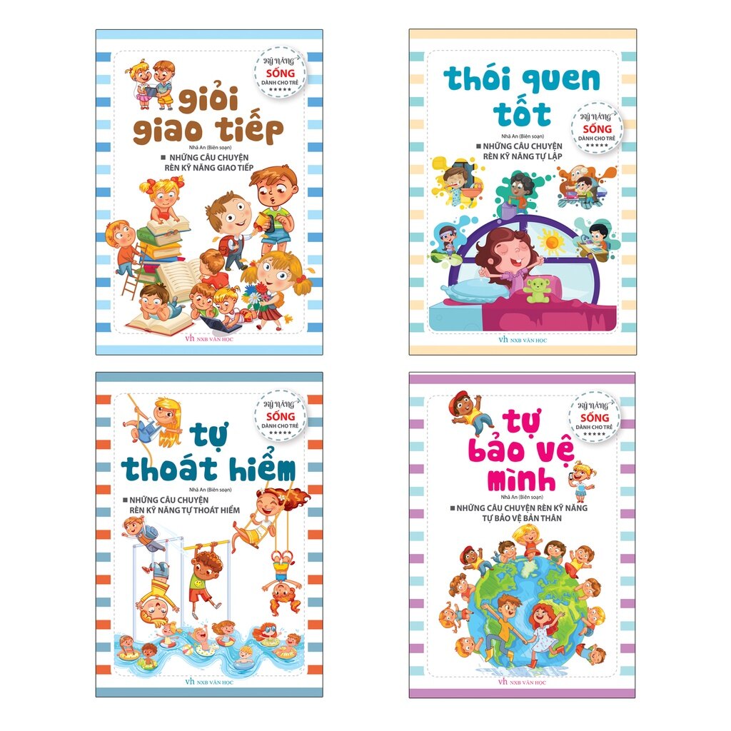 Sách - bộ 4 cuốn kỹ năng sống dành cho trẻ: giỏi giao tiếp, thói quen tốt, tự thoát hiểm, tự bảo vệ mình