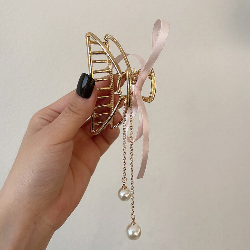 Pearls Pendant Women Elegant Gold Hollow Metal Hair Claw Vintage Hair Clips Headband Hairpin Fashion Hair Accessories