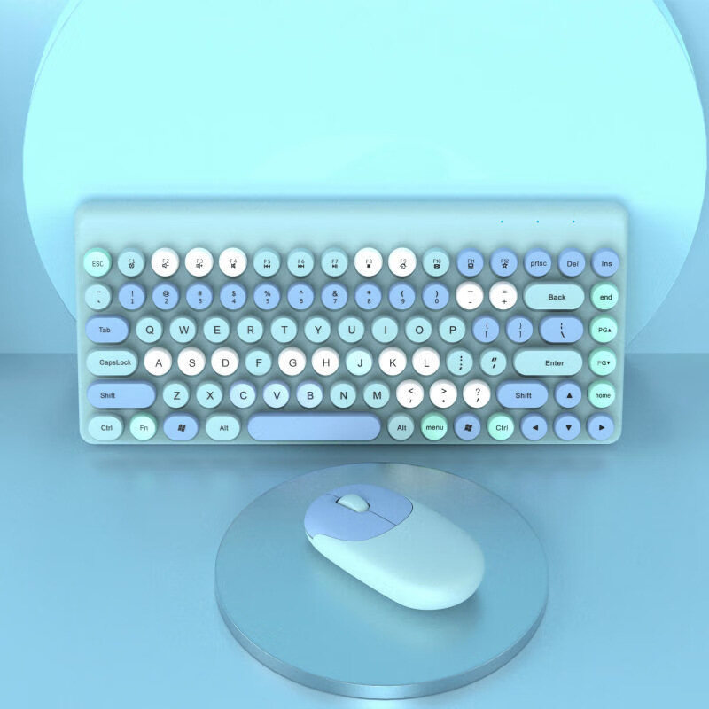 MD Wireless Keyboard and Mouse Combo, Retro Typewriter Wireless Keyboard with Round Keycaps, 2.4GHz Full-Size USB Cute Wireless Keyboard Mouse for Computer, Desktop, Laptop and Computer