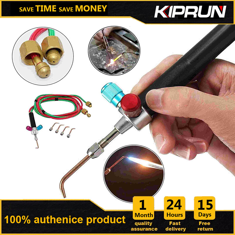 KIPRUN Mini Gas Little Torch Portable Acetylene Oxygen Torch Soldering, Mini Welding Soldering Kit  Gas Welding Torch Equipment Jewelry Stainless Steel Welding Soldering Tool, with 5 Tips Connetor