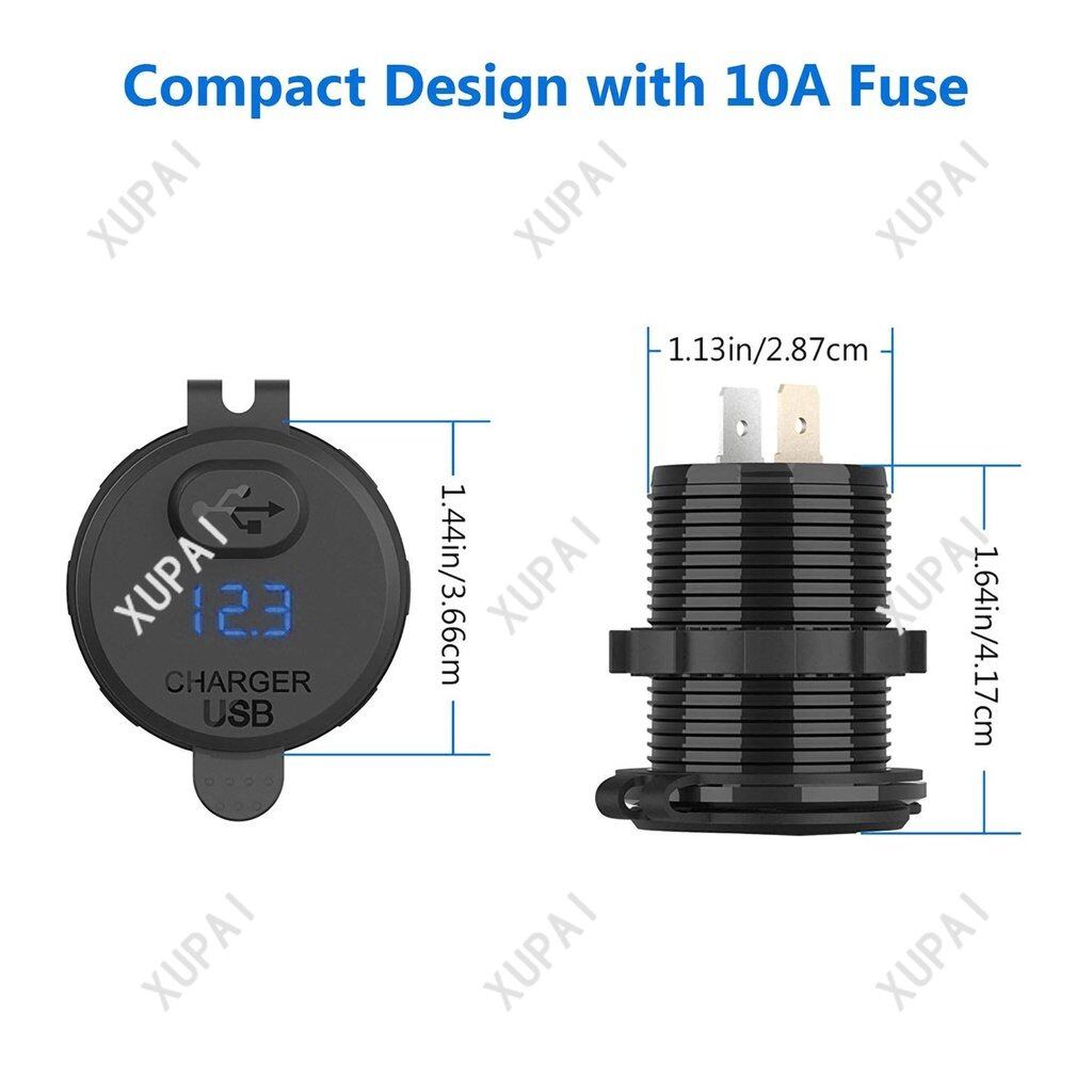 RTO QC 3.0 Motorcycle Boat Car USB Charger Socket LED Voltmeter With ON/OFF Switch Power Socket Adapter/ LED Display Waterproof Output for Car Marine Motorcycle Boat ATV RV Camper