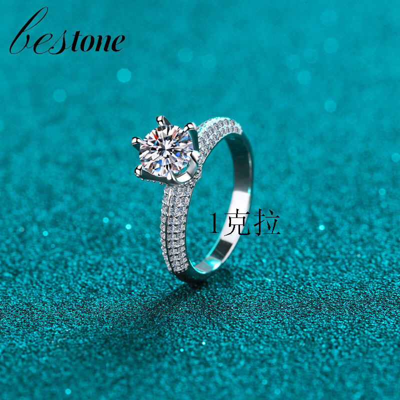 Bestone S925 Sterling Silver Ring for Women with Pt950 Gold Plated Moissanite Ring