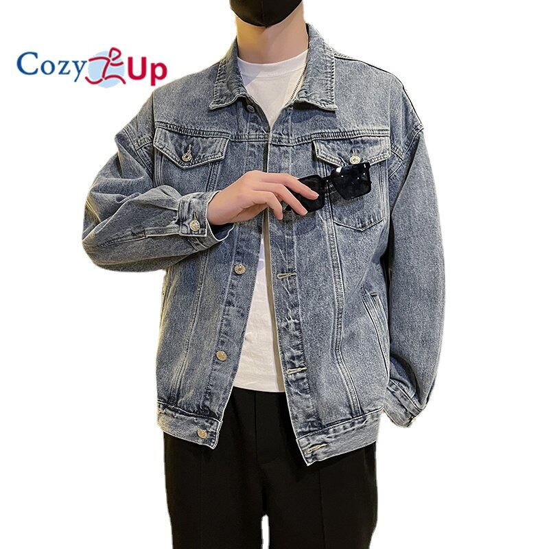 Cozy Up Classic Slim Fit Men Denim Jackets Fashion Casual Jeans Coat Streetwear Turn-down Collar Single Breasted Pockets Solid Outwear
