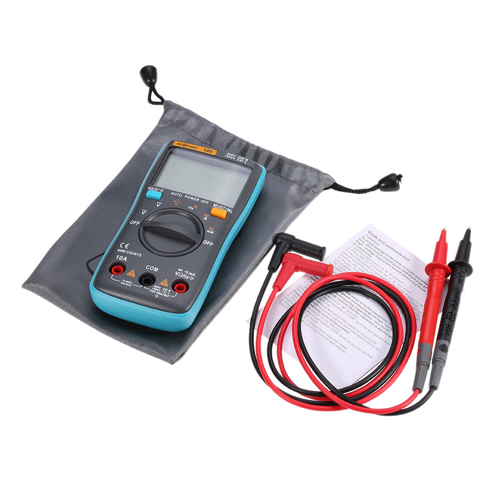 RICHMETERS RM100 Multimeter True RMS Multifunctional LCD Digital Multimeter DMM DC AC Voltage Current Resistance Diode Continuity Capacitance Frequency Duty Tester Measurement Automatic Polarity Identification Ammeter Voltmeter Ohm