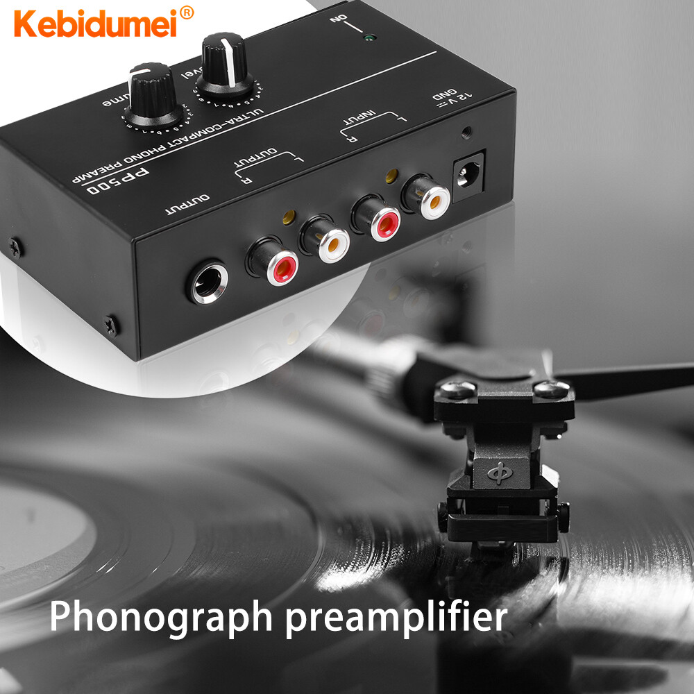 Kebidumei PP500 Phono Preamplifier RCA Output 1/4" TRS Output Interface for Vinyl Player LP