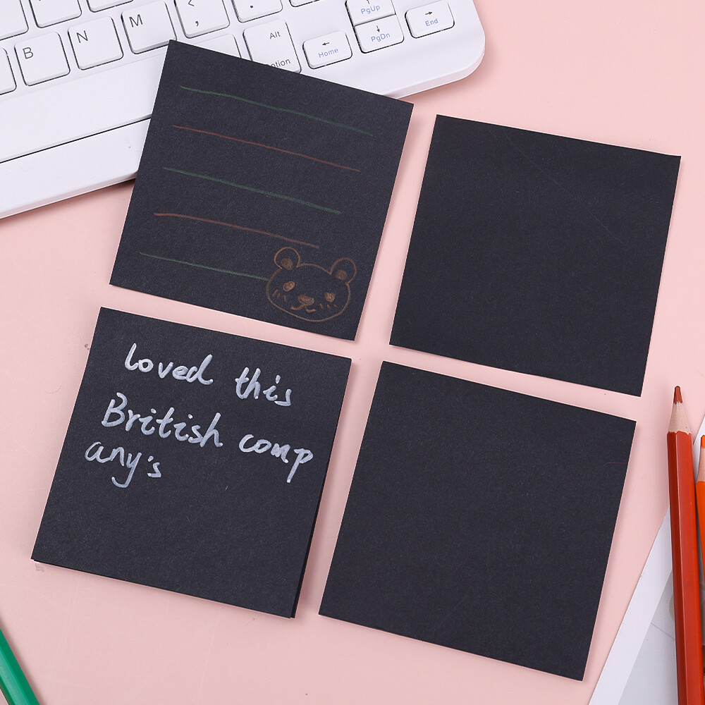 50Sheets Black Sticky Notes Simple Student Message Sticky Note Paper Office Memo Message Note Sticky