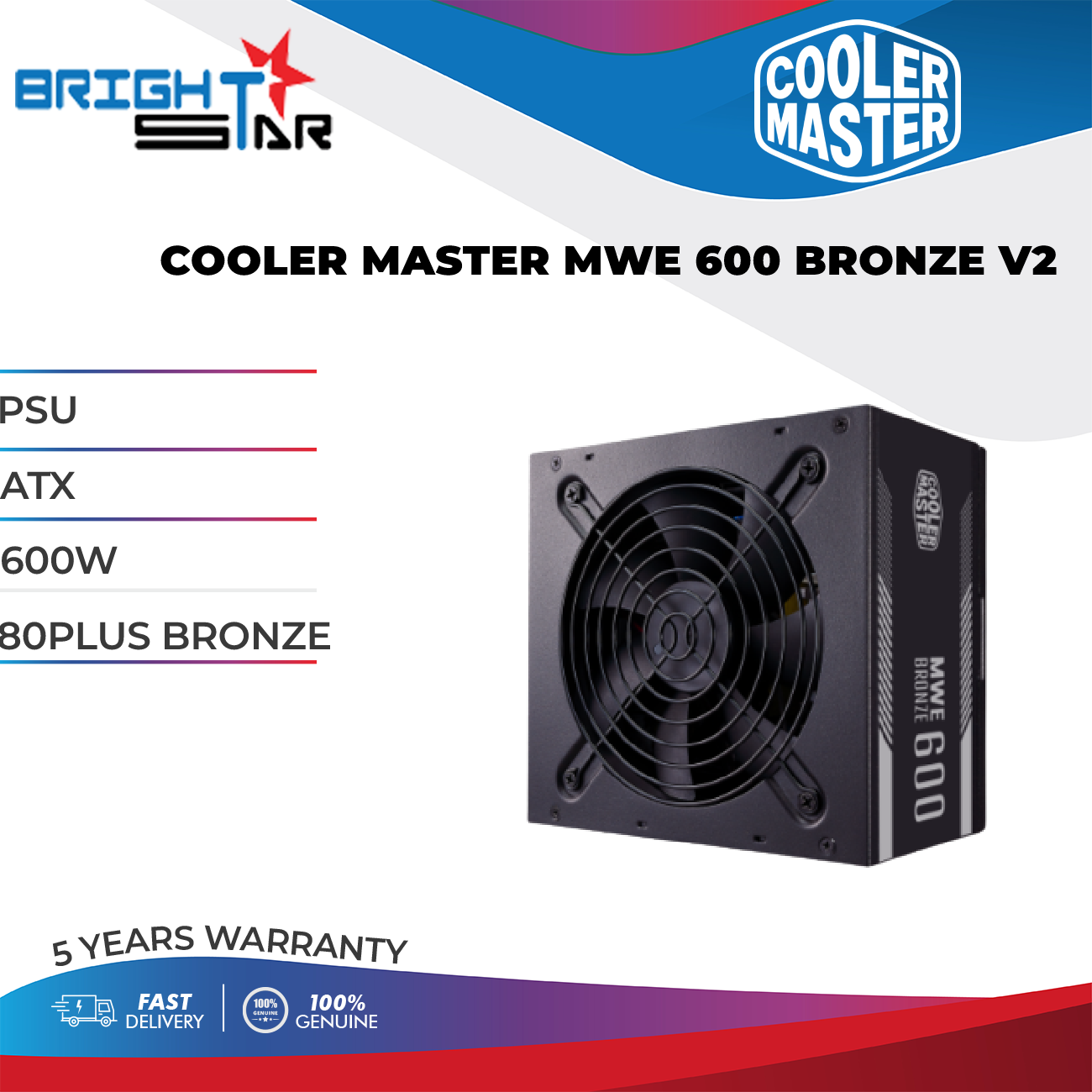 POWER SUPPLY UNIT COOLER MASTER MWE 600 BRONZE V2 / ATX / 600 WATT ...