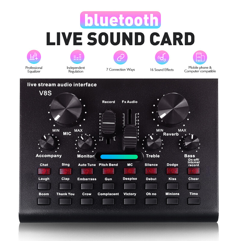 Tai Nghe Webcast Card Âm Thanh Sống Bluetooth V8 Mic Điều Khiển Bằng Giọng Nói Broadcas