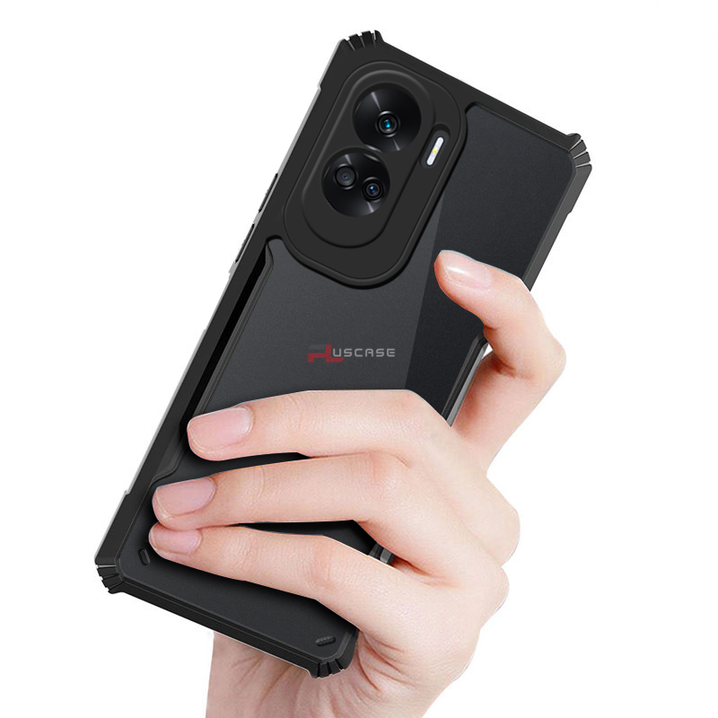 PlusCase for Honor 90 Lite 5G Case Air Cushion Hard Crystal Clear Back Soft Border Shockproof Full Protection Phone Casing