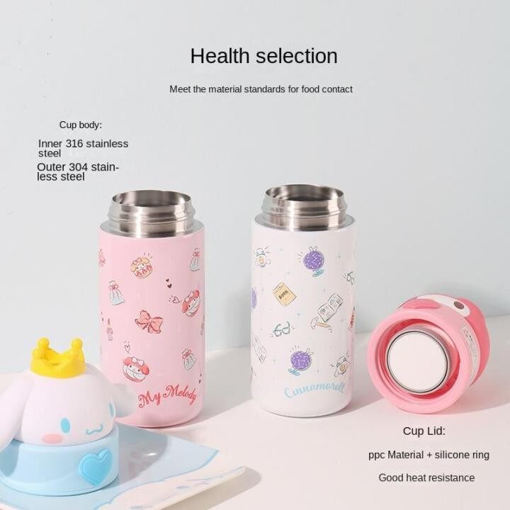 Trotinic✨Hàng sẵn có✨350ml Sanrio 316 Bình giữ nhiệt bằng thép không gỉ cốc dễ thương kuromi Melody cinnamorol chai nước có búp bê cầm tay Quà Tặng chống Thảm trượt cho trẻ em