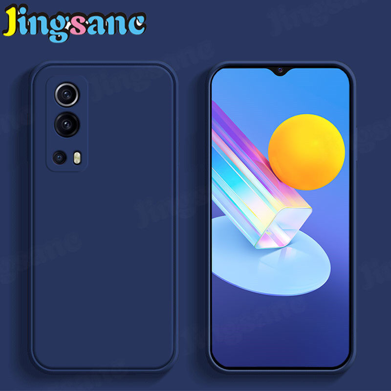 Jingsanc For VIVO Y72 5G/Y52 5G Phone Case Fashion Square Straight Edge Soft Liquid Silicone Cover Camera Protection Shockproof Back Casing