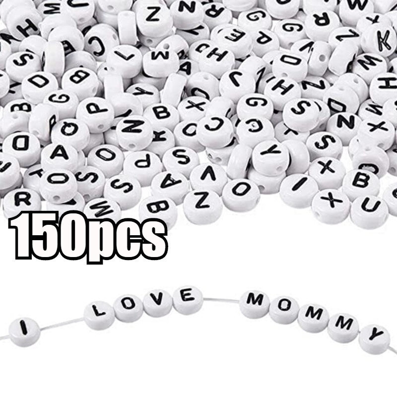 150pcs 7mm White Letter Loose Spacer Alphabet Acrylic Beads For Jewelry Making DIY Name Bracelet Necklace Accessories