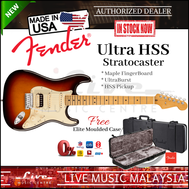 Fender American Ultra HSS Stratocaster Electric Guitar, Maple Fretboard with FREE Elite Moulded Case, Ultraburst Malaysia