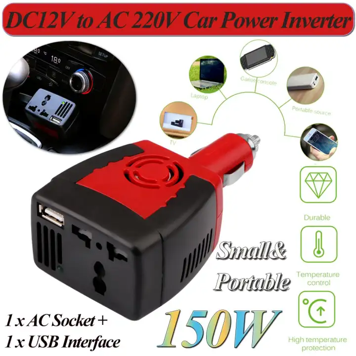 Small Portable 150w Car Power Inverter Dc 12v To Ac 220v Modified