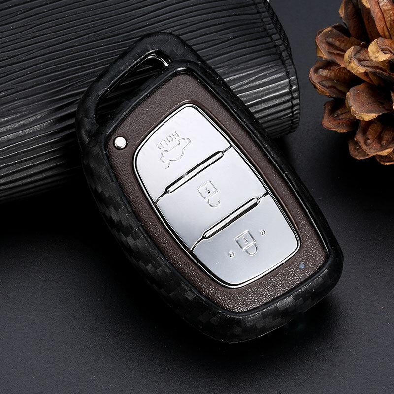 Carbon Fiber Smart Car Key Fob Covers Accessories Styling Case For Hyundai Verna Sonata Elantra Tucson Auto Protection Shell Keychain Chain