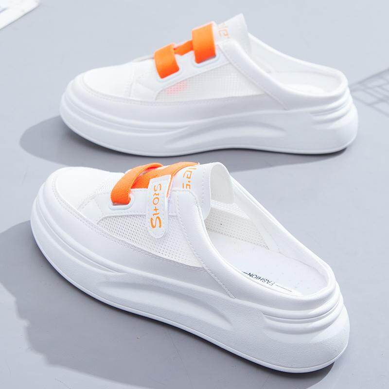JingWang【Free Shipping Miễn phí vận chuyển】 Giày nữ mới Giày thường nữ thoáng khí nhẹ nhàng Dép nữ thời trang Giày lưới thời trang Half Drag Giày đi biển ngoài trời