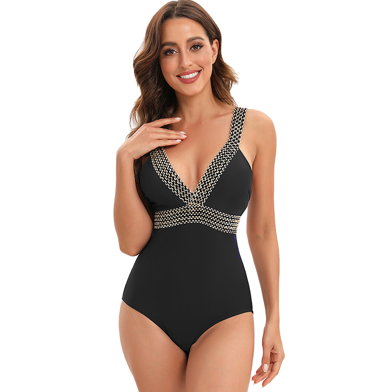 European and American bikini new deep V one-piece swimsuit women's swimsuit solid color swimsuit one-piece bikini beachwear