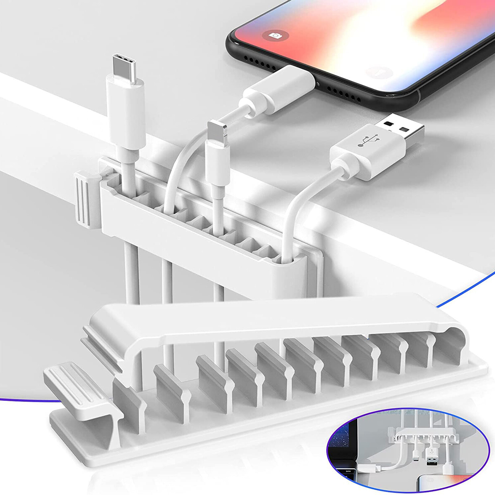 Laca Cable Organizers Self Adhesive Wall Mounted Saving Space Cable Manage Multipurpose Wire Clamps for Home