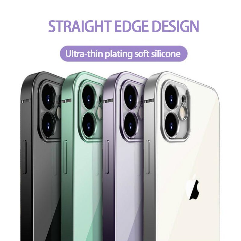 Ốp Lưng Trong Suốt Khung Vuông Mạ Sang Trọng, Ốp Cho iPhone 12 Pro Max 12 Mini 11 Pro Max 12 XS MAX XR SE 2020 7 8 Plus Ốp TPU Mềm Trong Suốt