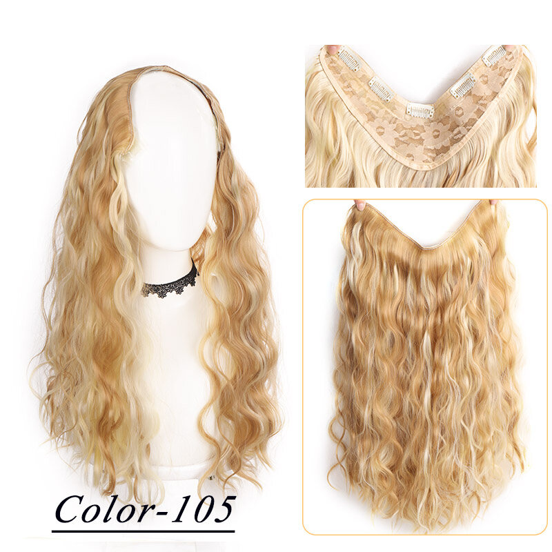 55cm Long Natural Wave Clip in Hair Extensions For Women Black Brown Synthetic Hairpiece V-Shaped Heat Resistant Fiber False Hair