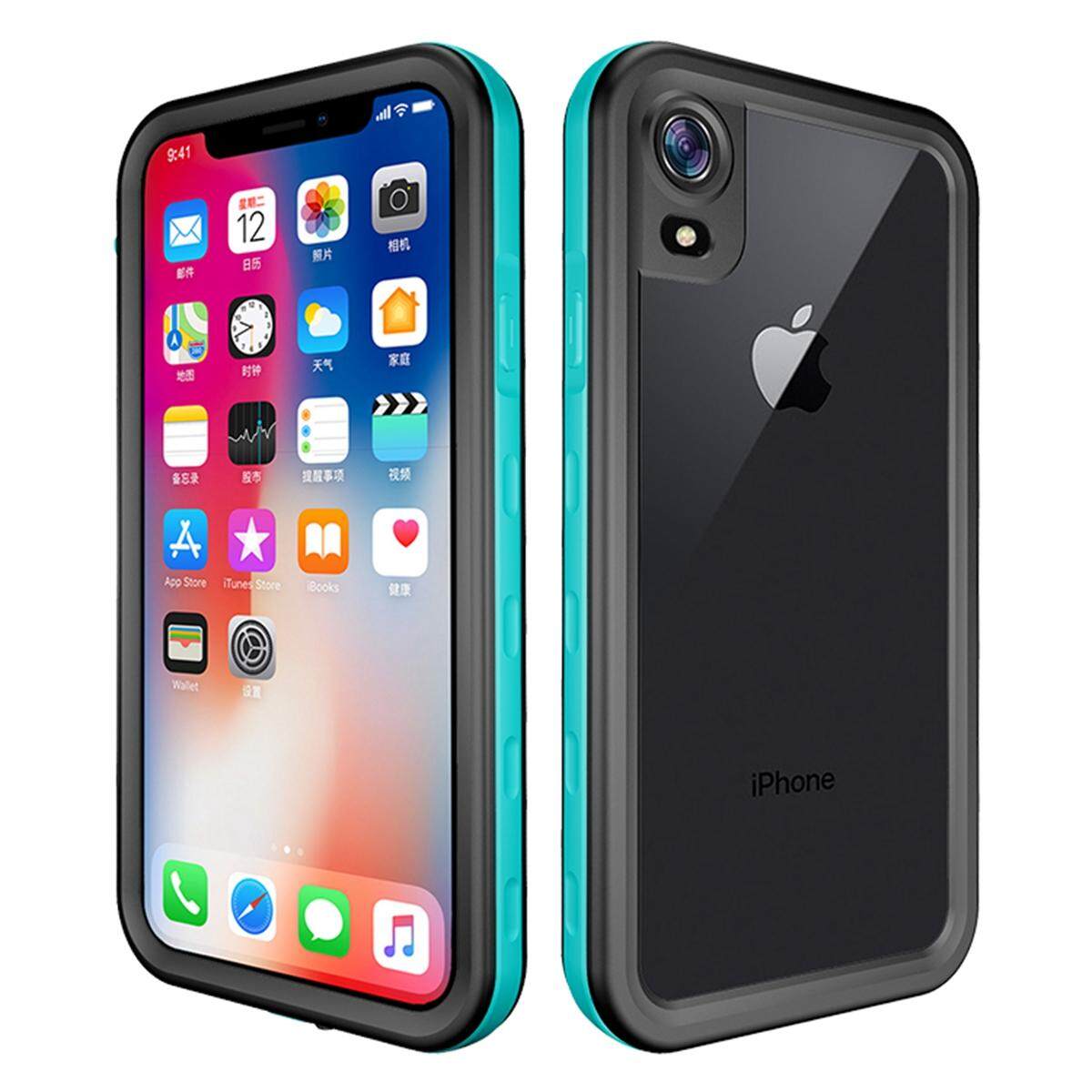 Tahan Air Case untuk iPhone XR Bungkus PC + Silikon Tahan Air Yang Tepat Tahan Guncangan Anti Gores Pelindung Telepon Rumput Biru