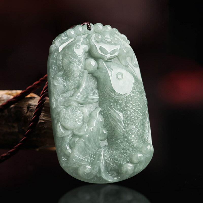 TIMESWIND Natural Green Jade Yearly Fish Brand Pendant Bless Men Y1N