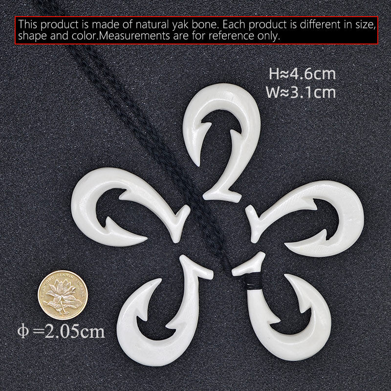 GX003 Womens Jewelry Handmade Carved New Zealand Maori Tribal Pendant Yak Bone Fish Hook Choker Man Necklace For Sea Fishing