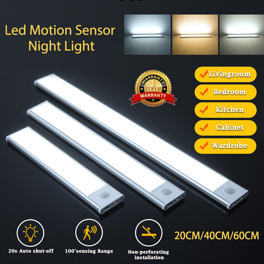 LED Night Light  Type-c Rechargeable Body Sensor Cabinet Light Wireless Kitchen Closet Light Indoor Lighting Bedroom Bedside Dorm Room Lamp