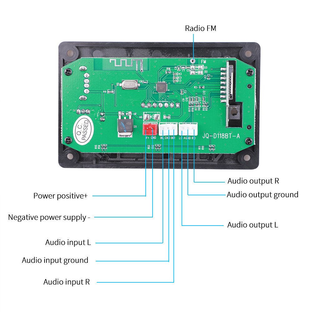 Bluetooth 5.0 MP3 Decoder Board 12V DC FM TF USB AUX Handsfree Call And Record Recording Function Decoding Board Module