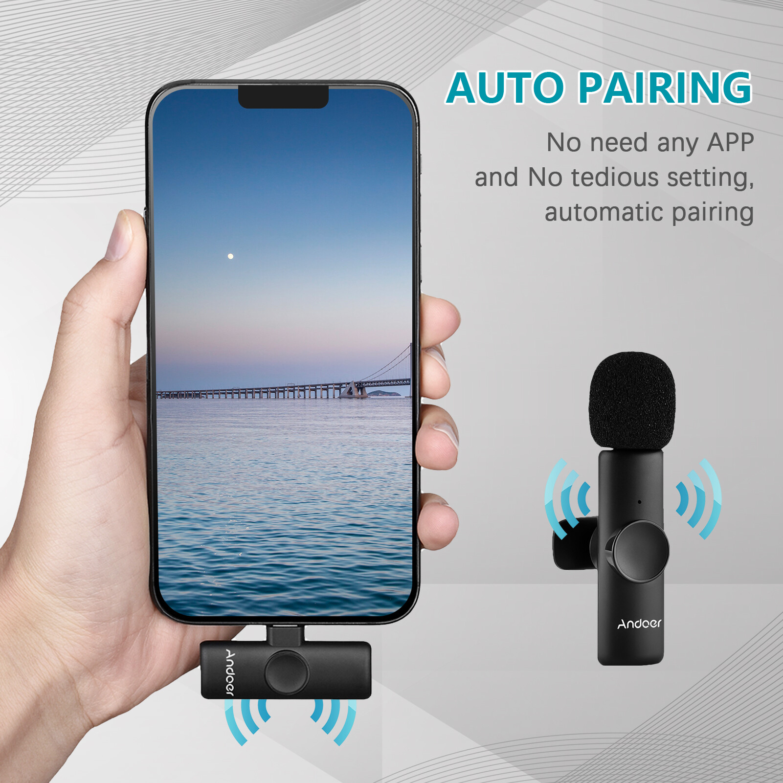 nishore- Andoer One-Trigger-One Mini 2.4G Wireless Microphone System(1 Trans-mitter + 1 Receiver) Clip-on Mic 20M Transmission Range Built-in Batte-ry Plug-and-Play for Type-C Smartphones Tablets Vlog Live Streaming Interview
