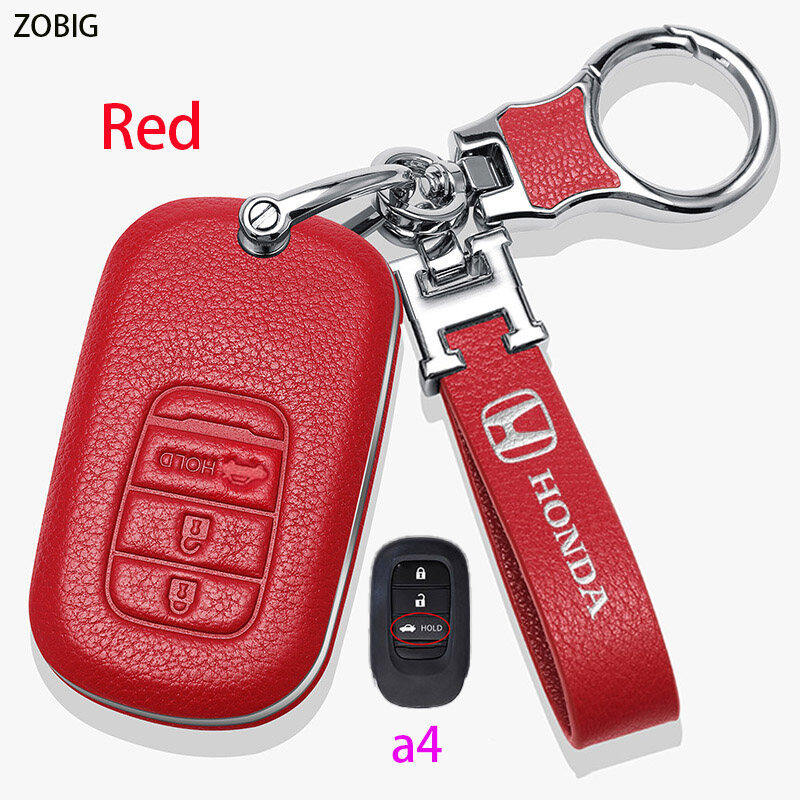 Zobig pc+ leather for honda key fob cover zinc alloy leather key case cover key fob cover for 2024 2023 honda civic hrv crv accord sport si ex ex-l touring car key shell