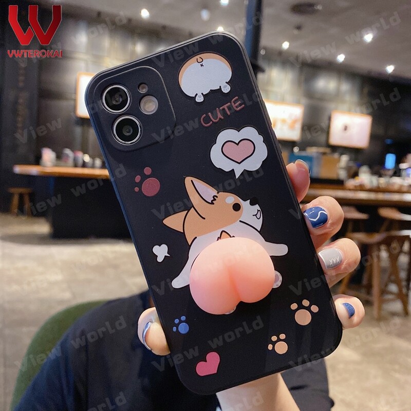 3D Squishy Pinch Soft Case For Iphone 6S Plus Iphone 7 8Plus XR XS Max Iphone 11 Pro Max  12 Pro Max 13 Pro Max 14 pro max 15 pro max 14 plus 15 plus Crayon Shin-chan Corgi Funny Shockproof Phone Back Cover Case