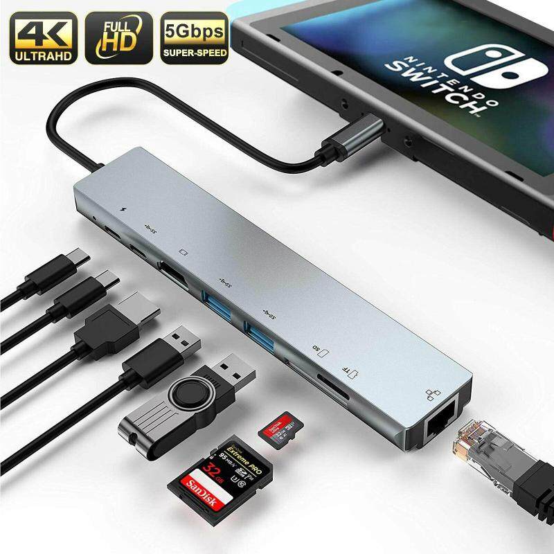 8 in 1 Multiport connector Adapter USB 3.0 Type C to USB-C 4K HDMI Hub for Macbook