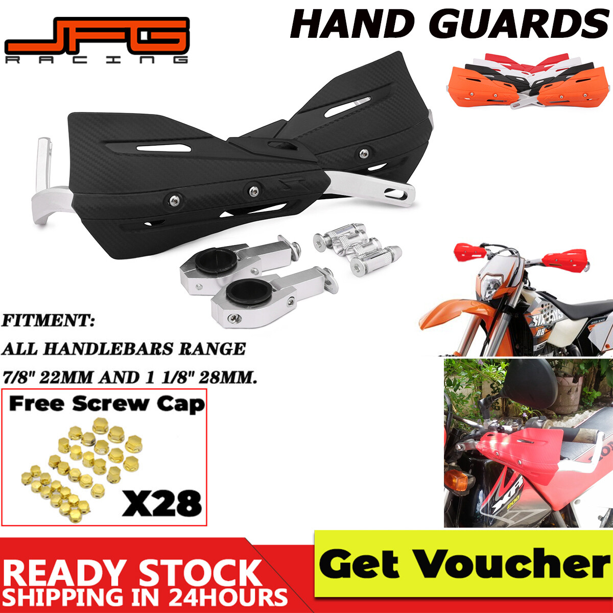 JFG Racing Motorcycle Universal Black 7/8 1 1/8 Handguard Hand Guard For Honda Yamaha Suzuki Kawasaki Handguards Beat Wave TMX Click XRM110 Pit Dirt Bike Motorcross Motorbike Parts Accessories