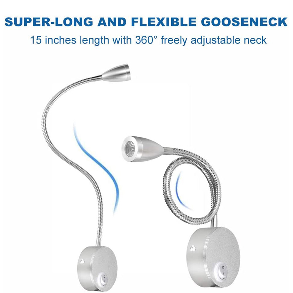 LED Flexible Gooseneck Spotlight 360 Degree Rotation Bedside Switch Lamp