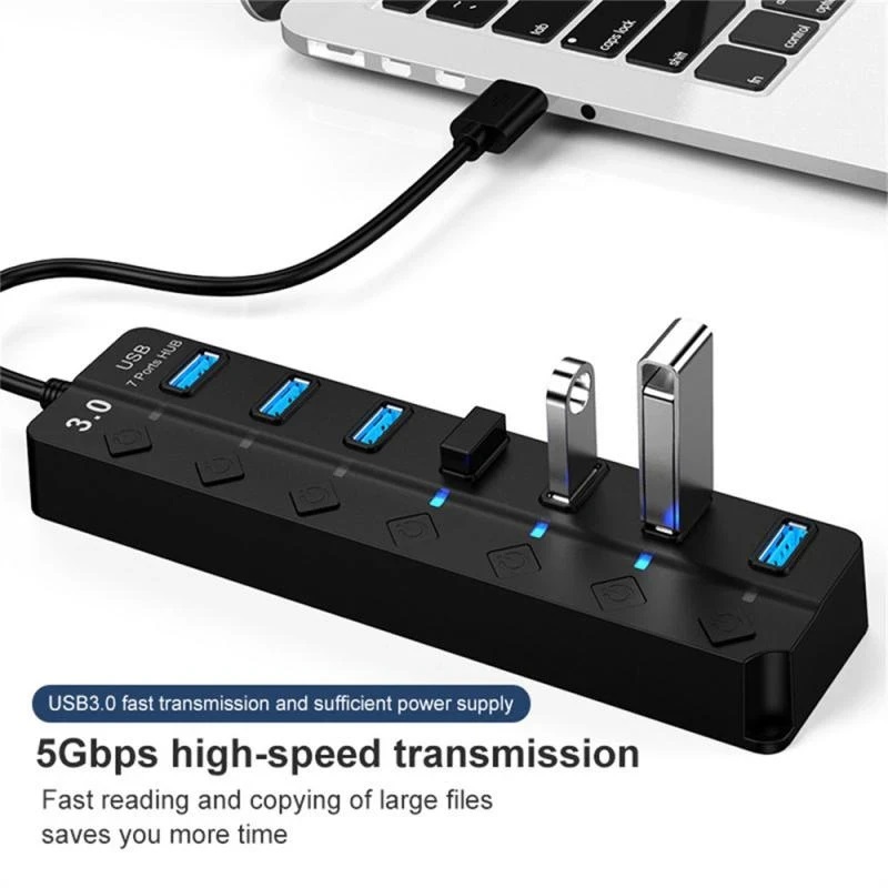 Ecily USB 3.0 Bộ chuyển đổi điện 7 cổng bộ chia USB đa tuyến Hub Hub USB nhiều Expander chuyển 30cm Bộ chia cáp Trạm Sạc